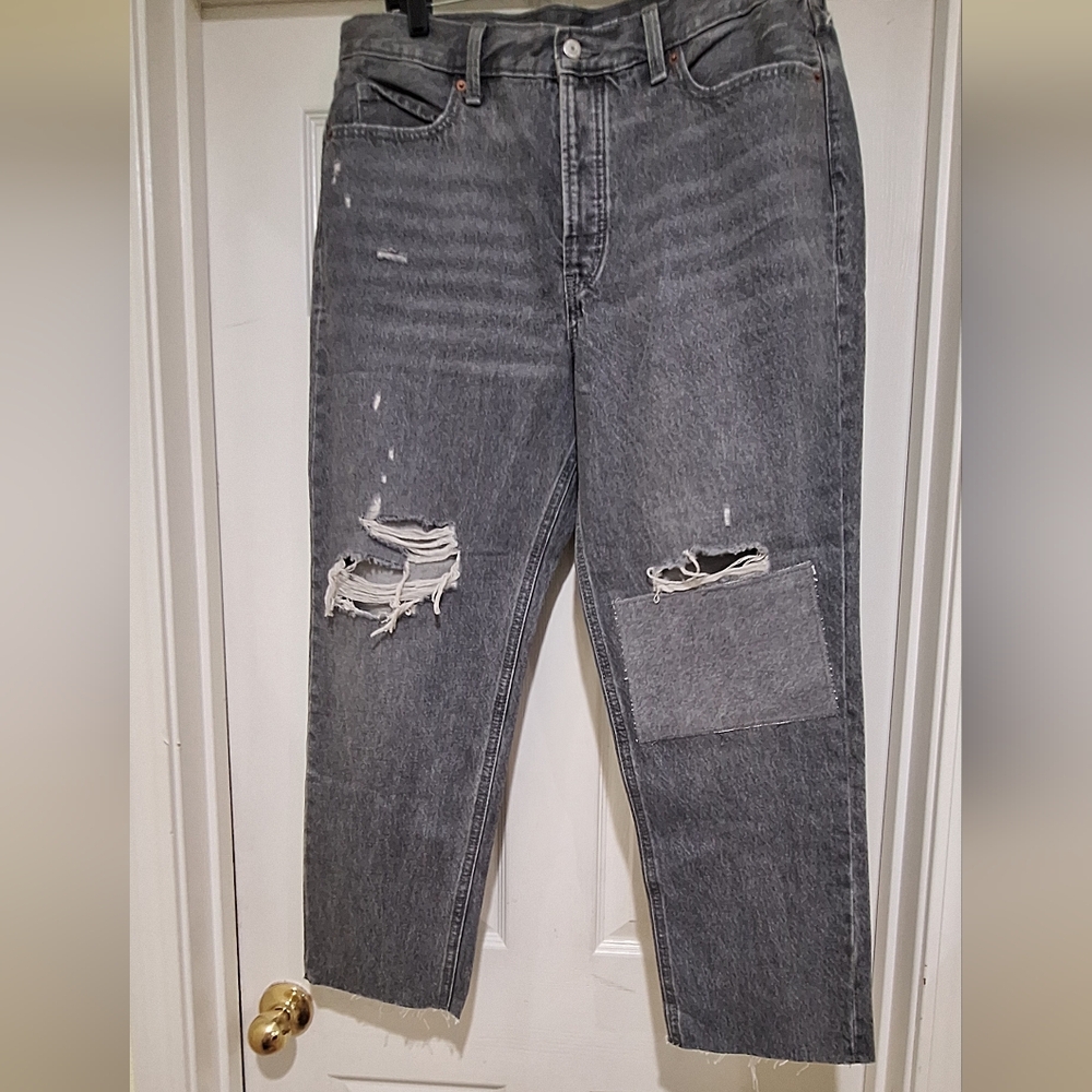 NWOT - Old Navy Extra High-Waisted Button-Fly Sky-Hi Straight Patchwork Sz.14 - Picture 9 of 12